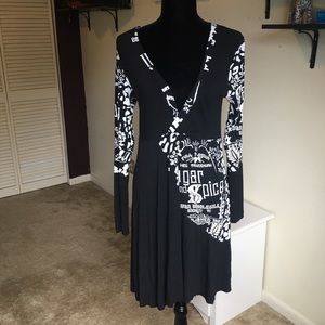 Seven Waves Black White Wrap Dress Long Sleeve